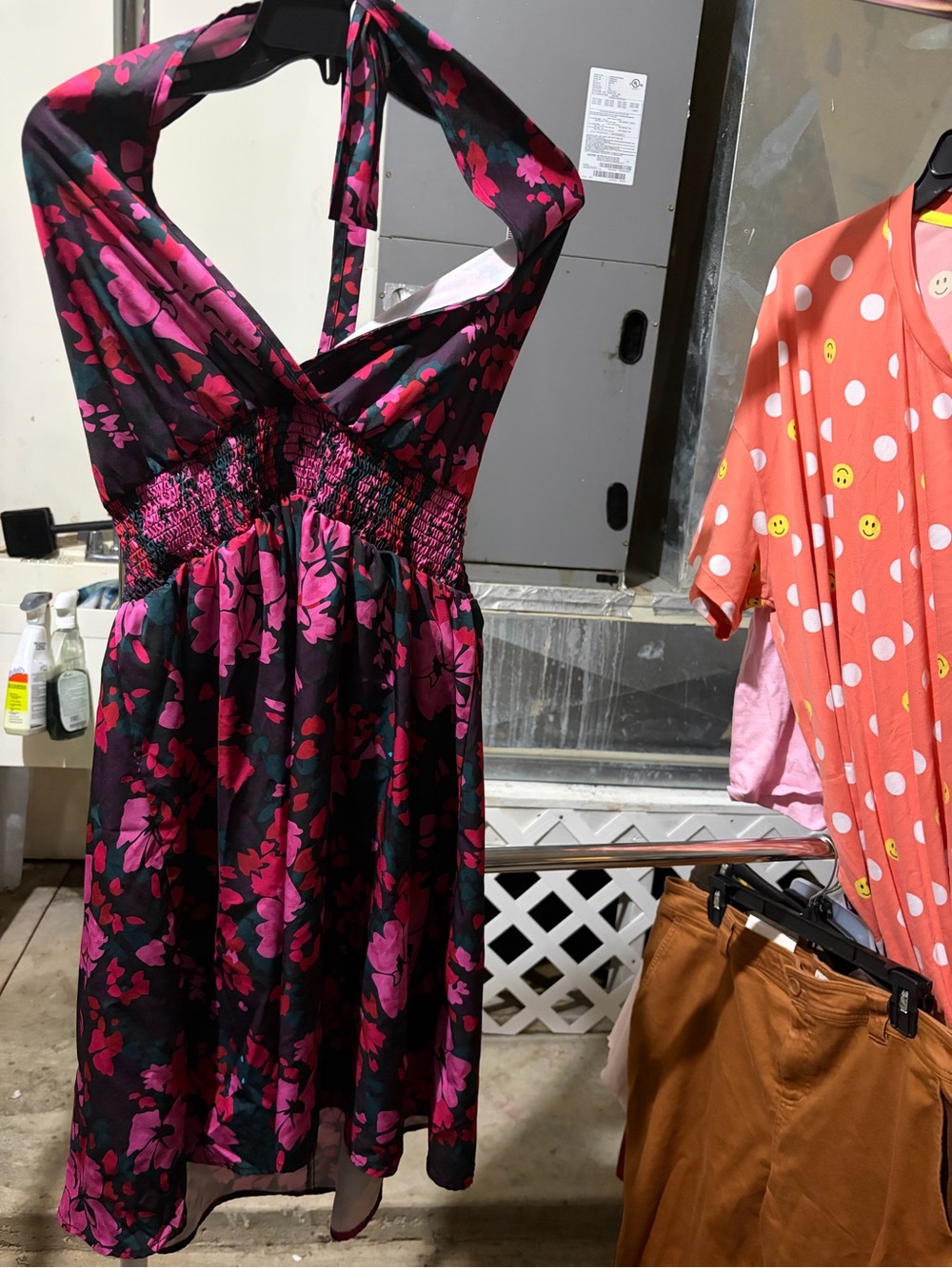 SHEIN Black Halter Dress with Fuchsia Floral Print